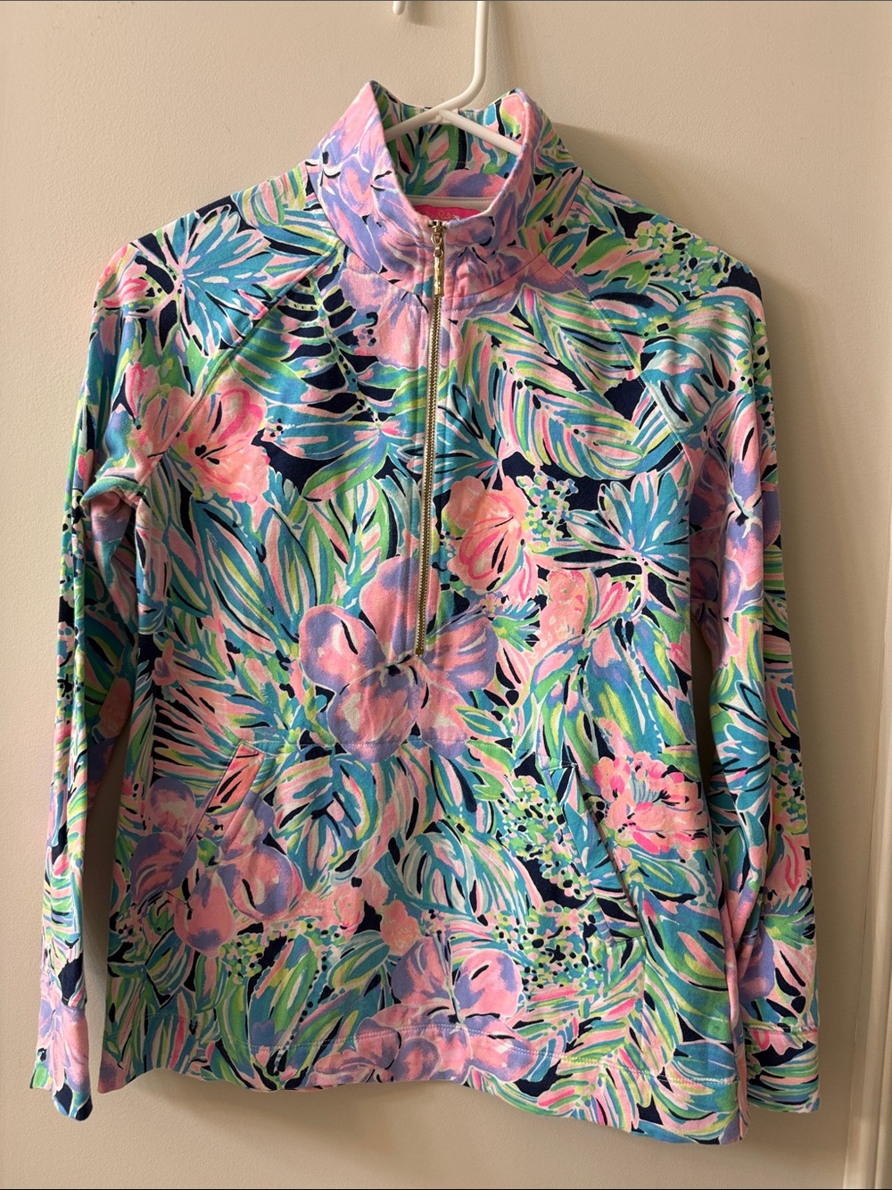Lilly Pulitzer Pink, Blue & Green Tropical Half-Zip Pullover